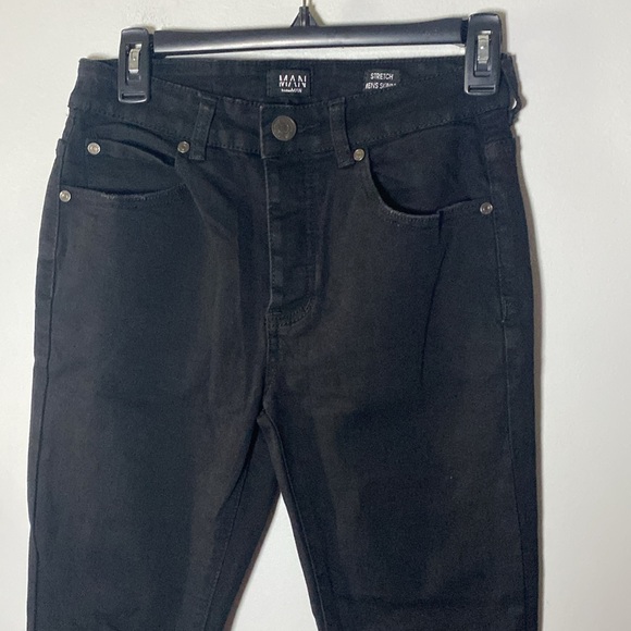 BooHoo Man Skinny Stretch Jeans Men’s 28x30 Black Spellout World Wide Collection - Picture 7 of 16
